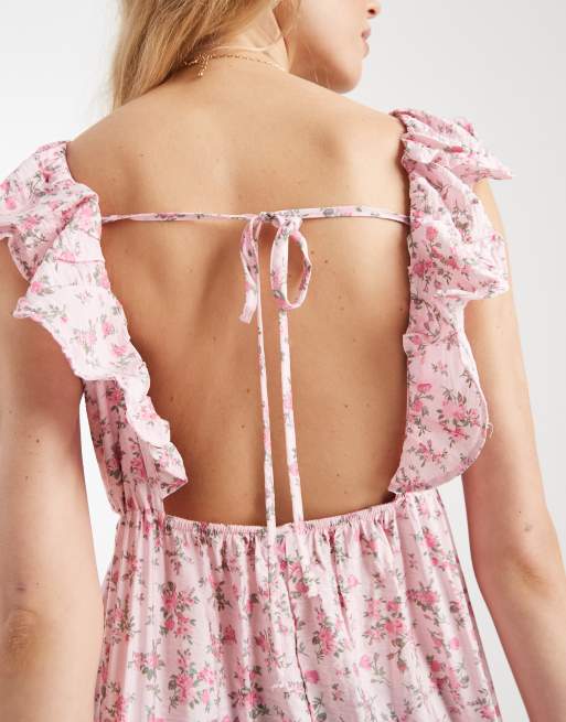 Vero Moda - Maxi jurk met ruches, V-hals en bloemenprint in roze, 2 van 4