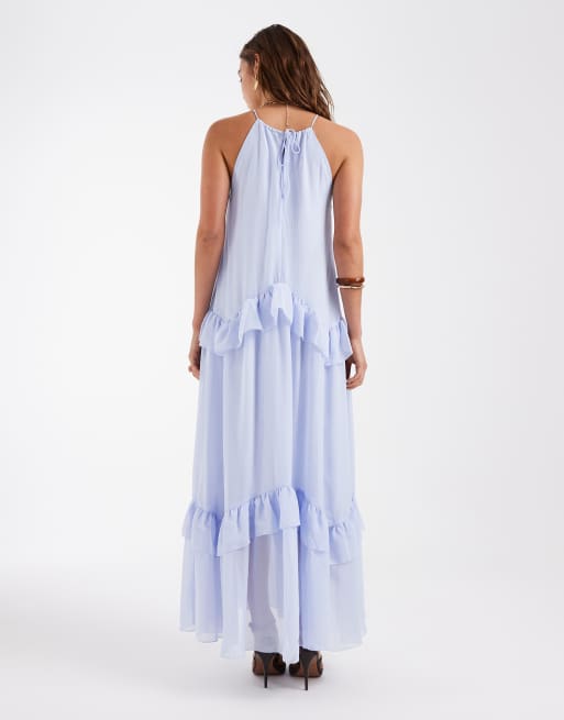 Vero Moda - Maxi jurk van chiffon met halternek en ruches langs de randen in lavendelblauw, 3 van 4