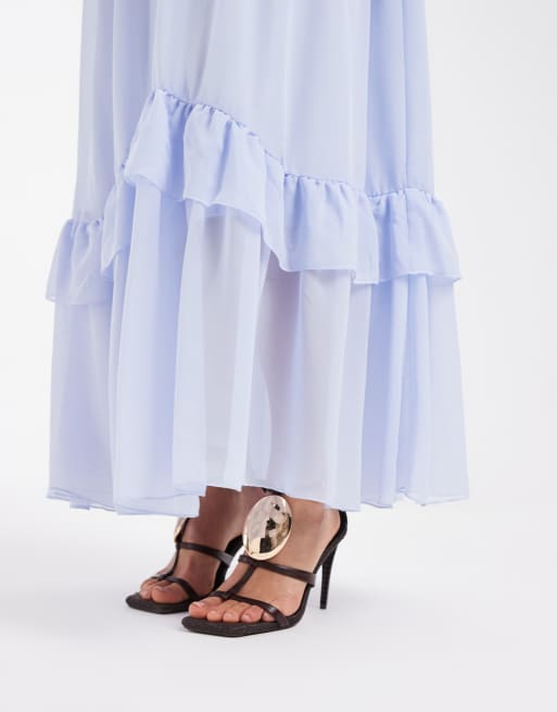 Vero Moda - Maxi jurk van chiffon met halternek en ruches langs de randen in lavendelblauw, 4 van 4