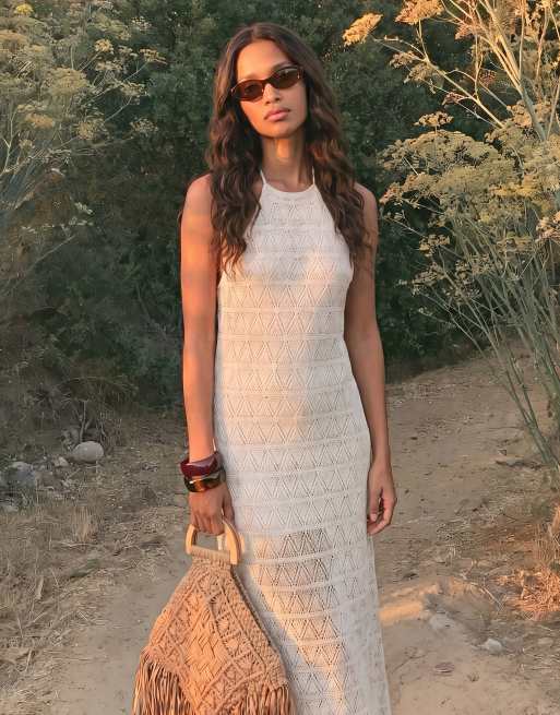 Vero Moda - Maxi jurk van kant met stretch en halternek in crème, 2 van 3