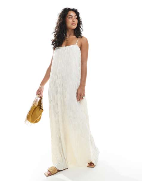 Vero Moda - Maxi jurk van plissé met textuur en bandjes in crème - view 1