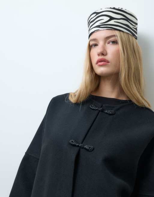 Vero Moda maxi mandarin coat in black, 2 of 4