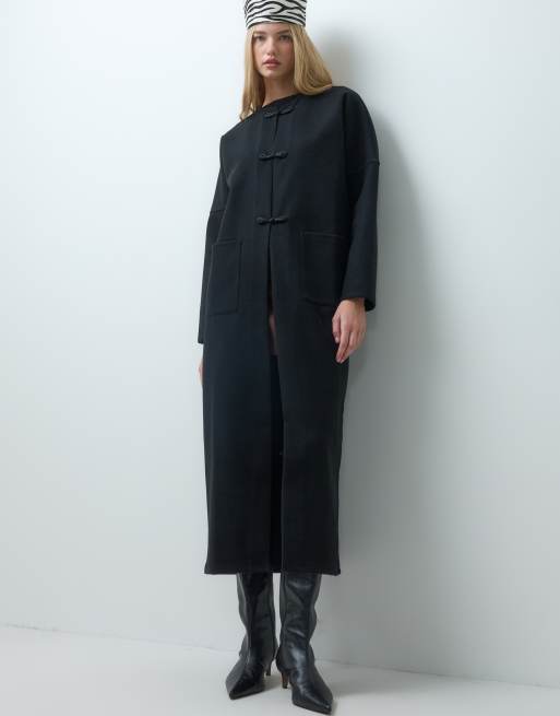 Vero Moda maxi mandarin coat in black, 4 of 4