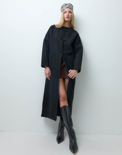 Vero Moda maxi mantel met mandarijnkraag in zwart - view 1