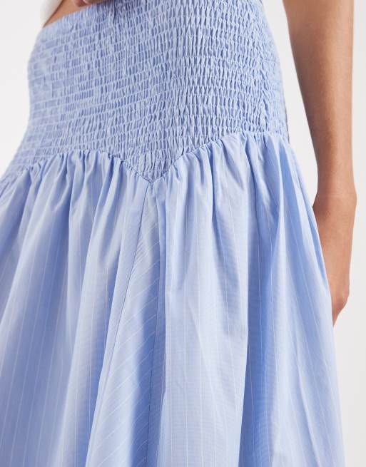 Vero Moda - Maxi rok met aangerimpelde taille in lichtblauw met krijtstreep, 5 van 5
