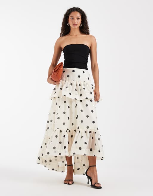 Vero Moda - Maxi rok met overdreven ruches in crème met zwarte stippen, 2 van 5