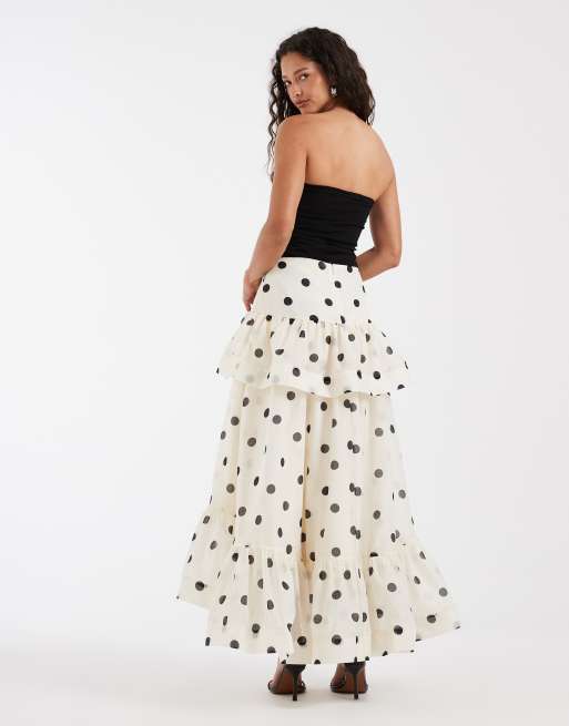 Vero Moda - Maxi rok met overdreven ruches in crème met zwarte stippen, 5 van 5