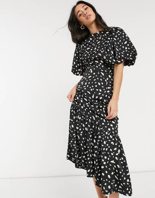 Vero Moda maxi dress with puffball sleeves in black spot |