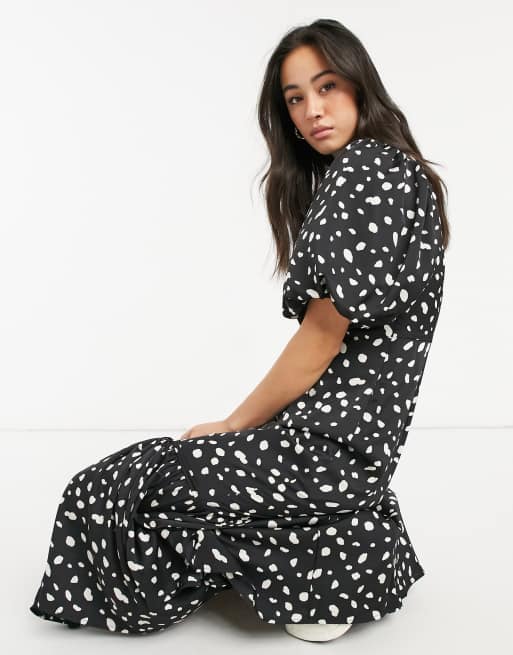 Vero Moda maxi dress with puffball sleeves in black spot |