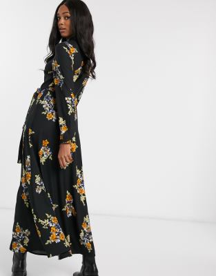 printed maxi shirt dress