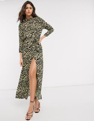 animal print maxi shirt dress