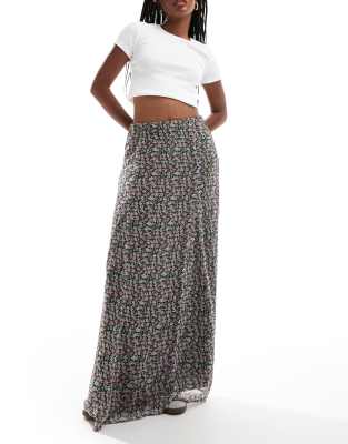 maxi skirt in black ditsy floral print