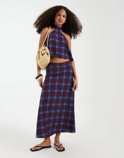 Vero Moda maxi skirt in blue plaid - part of a set - view 1