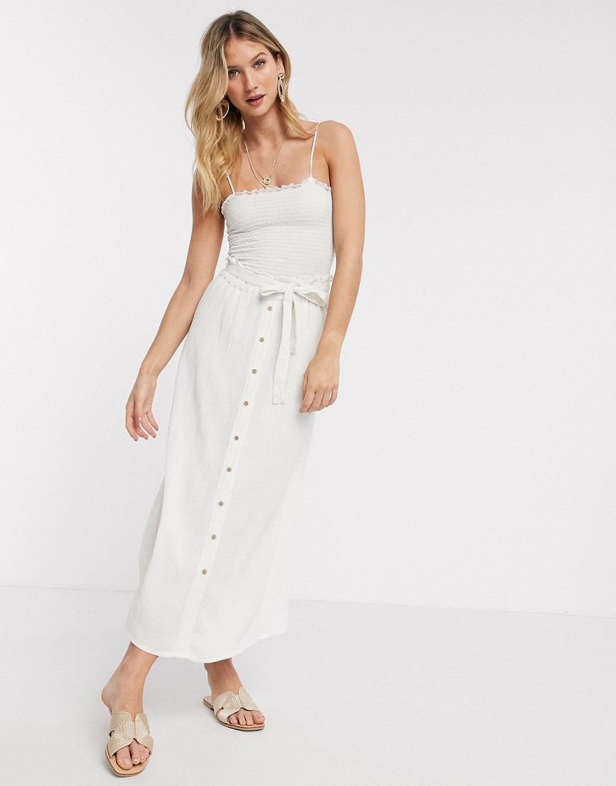 Vero Moda maxi skirt with button detail and tie waist in white