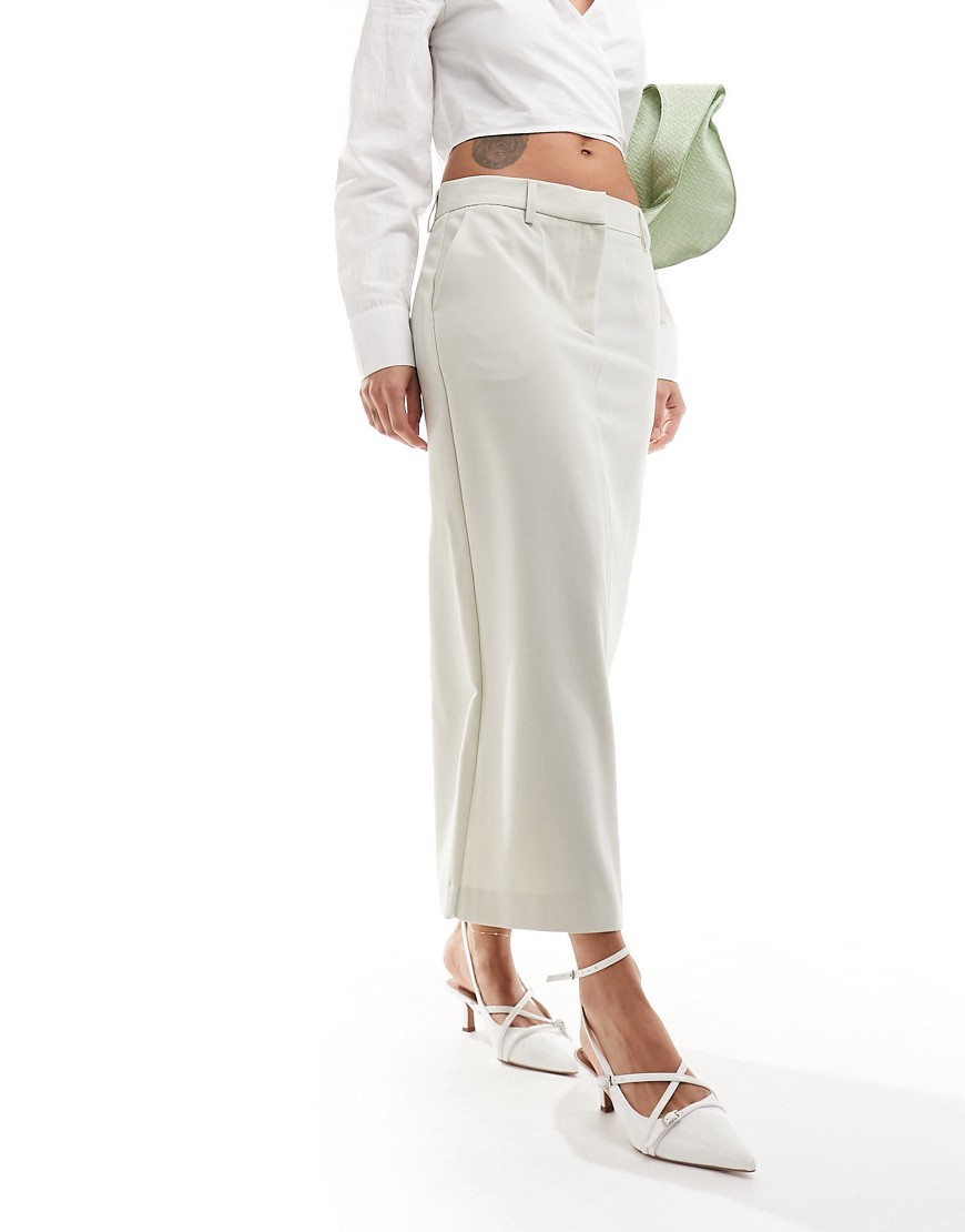 Vero Moda maxi skirt with slit back in stone-Neutral