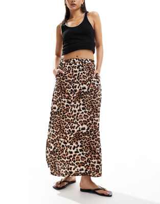 maxi skirt with split in leopard print-Multi