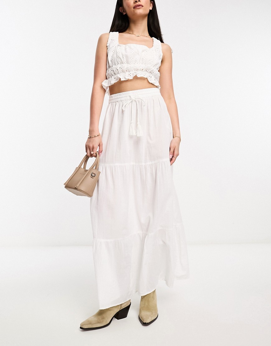 Vero Moda maxi skirt with tie waist in white