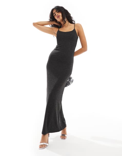 Vero Moda – Maxi-Trägerkleid in glitzerndem Schwarz - view 1