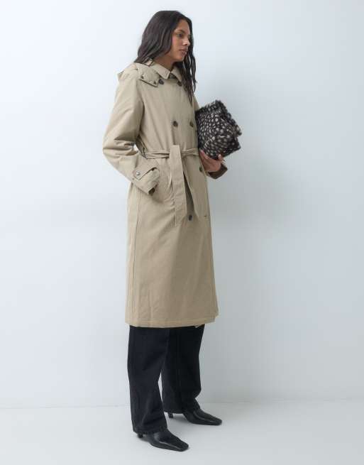Vero Moda maxi trenchcoat met capuchon en riemdetail in neutraal, 5 van 5