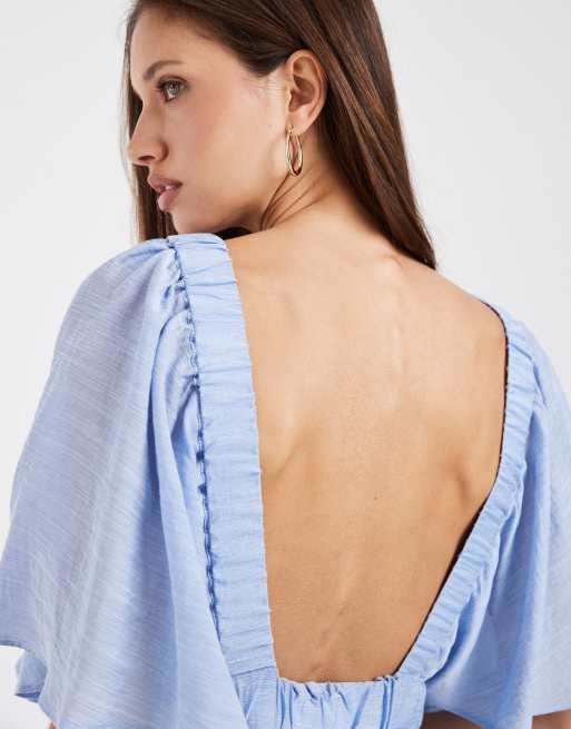 Vero Moda maxikjole med voluminøse ærmer og lag i lyseblå, 2 af 4