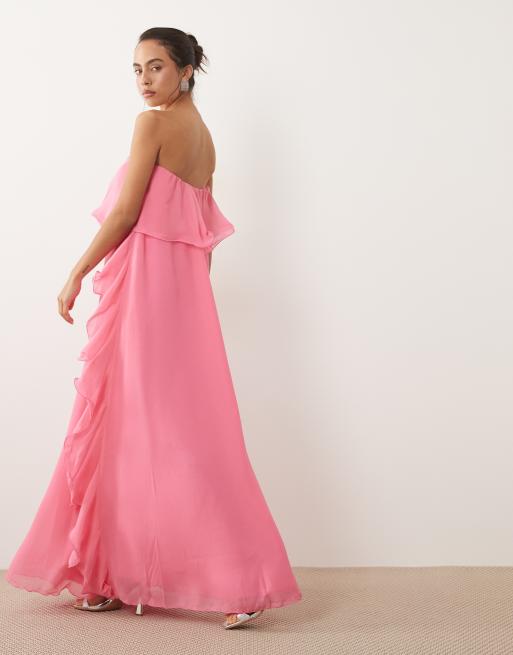 Vero Moda Maxikleid aus Chiffon mit Volantkante in Hot Pink, 2 von 4