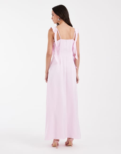 Vero Moda – Maxikleid aus Satin in Ballerina-Rosa mit Wasserfallausschnitt und drapiertem Rüschendetail, 4 von 4