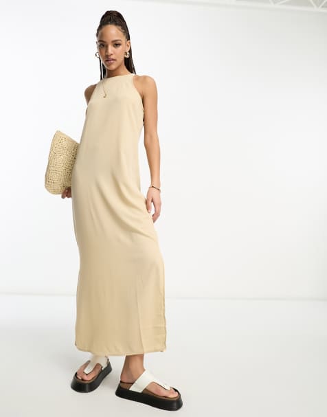 Vero Moda – Maxikleid in Steinbeige mit Ringerrücken - view 1