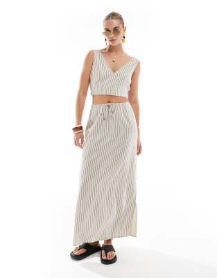 Vero Moda - Maxirock in gestreiftem Steinbeige mit Leinenanteil, Kombiteil-Neutral
