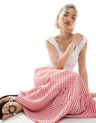 Vero Moda - Maxirock mit Stufensaum und rotem Vichy-Karo