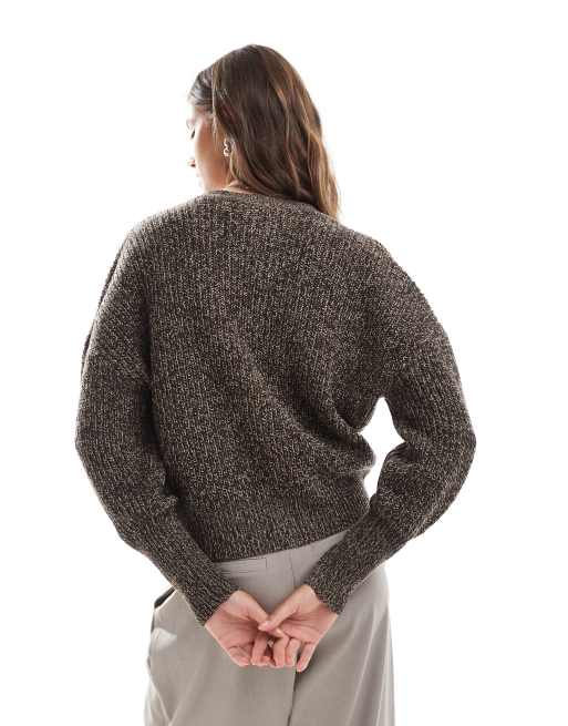 Vero Moda - Meleret chokoladebrun cardigan med gennemgående knapper i chunky ribstrik, 3 af 4