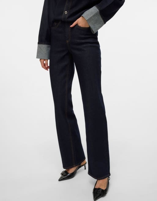 Vero Moda Melisa jeans med mellemhøj talje og brede ben i mørkeblå denim, 4 af 5