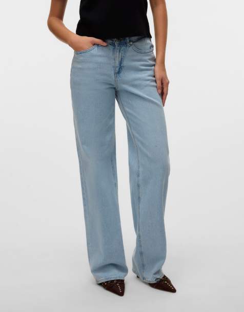 Vero Moda Melisa jeansy z szerokimi nogawkami i średnim stanem w jasnoniebieskim odcieniu denimu - view 1