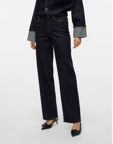Vero Moda Melisa jeansy z szerokimi nogawkami o średnim stanie w ciemnoniebieskim denimie - view 1