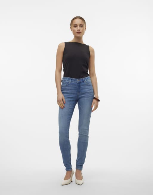 Vero Moda – Mellanblå jeans med smal passform