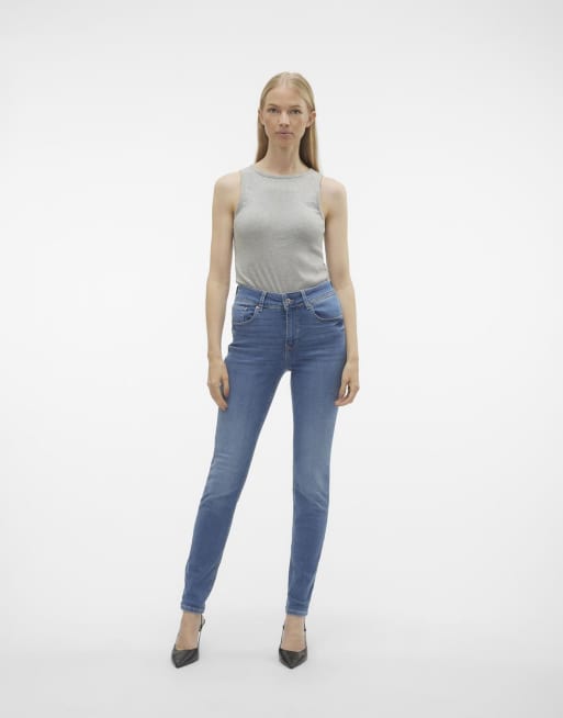 Vero Moda – Mellanblå jeans med smal passform