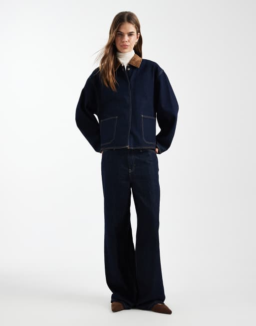 Vero Moda – Mellanblå jeansjacka i denim med krage i mockaimitation, 2 av 4