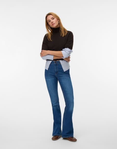 Vero Moda – Mellanblå, utsvängda jeans - view 1