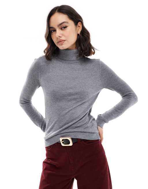 Vero Moda – Mellangråmelerad, stickad tröja i oversize med hög krage, 2 av 4