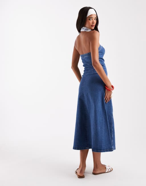 Vero Moda - Mellemblå skaterkjole med bandeau-snit i denim, 4 af 4