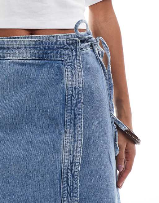 Vero Moda - Mellemblå slå-om-mininederdel i denim, 3 af 5