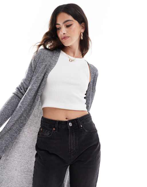 Vero Moda - Mellemgrå, melerede og blød longline-cardigan, 3 af 4