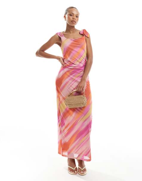 Vero Moda mesh asymmetric off shoulder maxi dress in pastel tie dye print - view 1