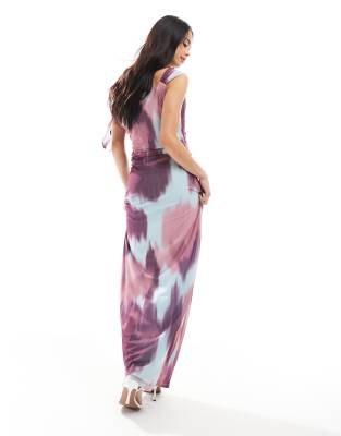 Vero Moda Mesh Asymmetric Off The Shoulder Maxi Dress In Multi