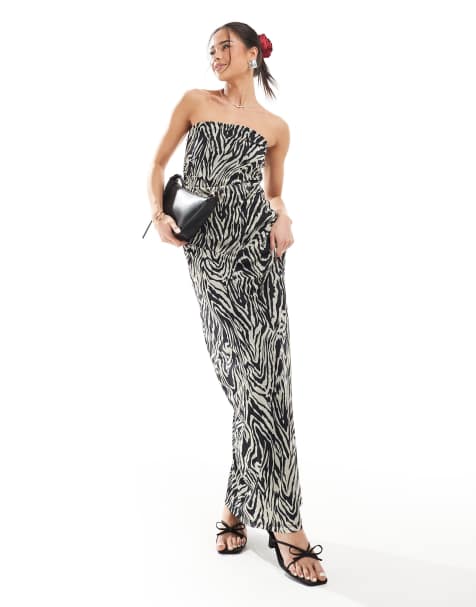 Vero Moda mesh bandeau maxi dress in abstract zebra print - view 1