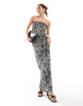 [Vero Moda] Vero Moda mesh bandeau maxi dress in abstract zebra print-Multi XS Zebra print