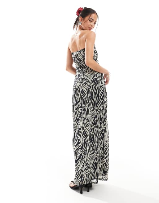 Vero Moda mesh bandeau maxi dress in abstract zebra print