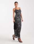 [Vero Moda] Vero Moda mesh cami strap maxi dress in zebra print-Neutral S Zebra