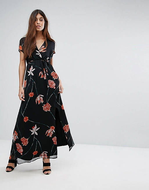 Vero Moda Mesh Floral Printed Maxi Dress