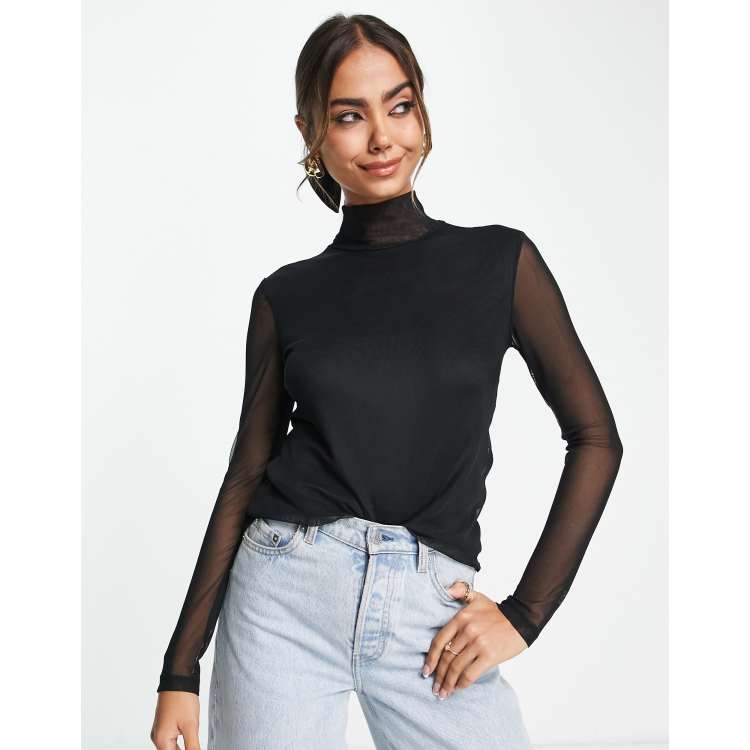 AFRM HIGH NECK MESH LONG SLEEVE TOP IN BLUE