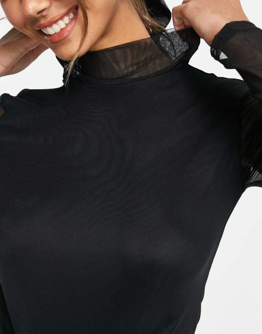 Vero Moda mesh high neck top in black | ASOS